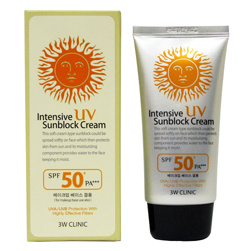 3W CLINIC Intensive UV Sun Block Cream SPF50+PA++ Солнцезащитный крем с алое и коллагеном, 70 мл
