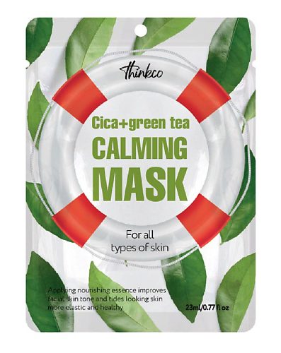 Thinkco Cica+Green Tea Calming Тканевая маска для лица с центеллой азиатской и зеленым чаем, 23 мл