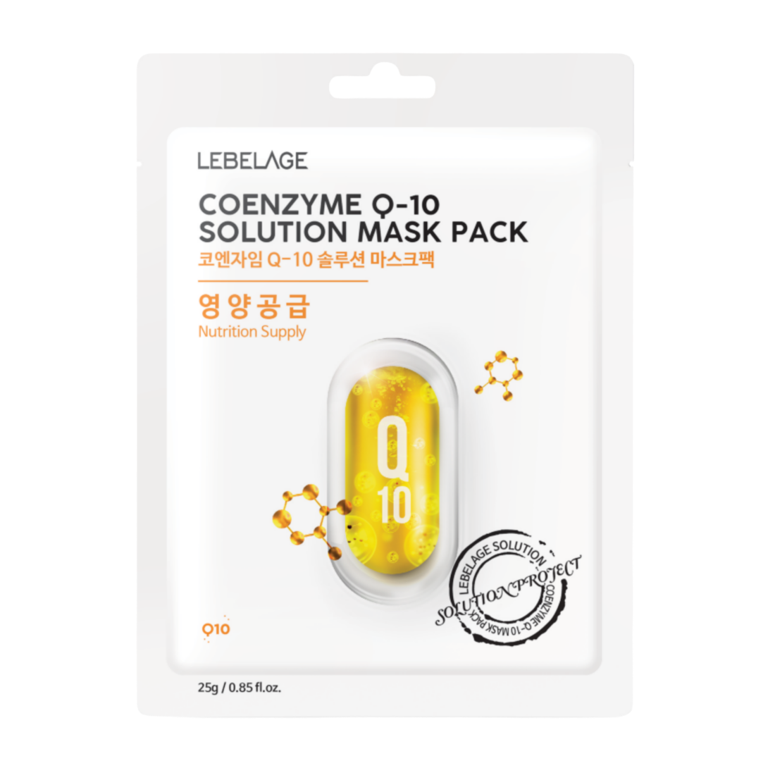 LEBELAGE Coenzyme Q-10 Solution Mask Тканевая маска с коэнзимом, 25г